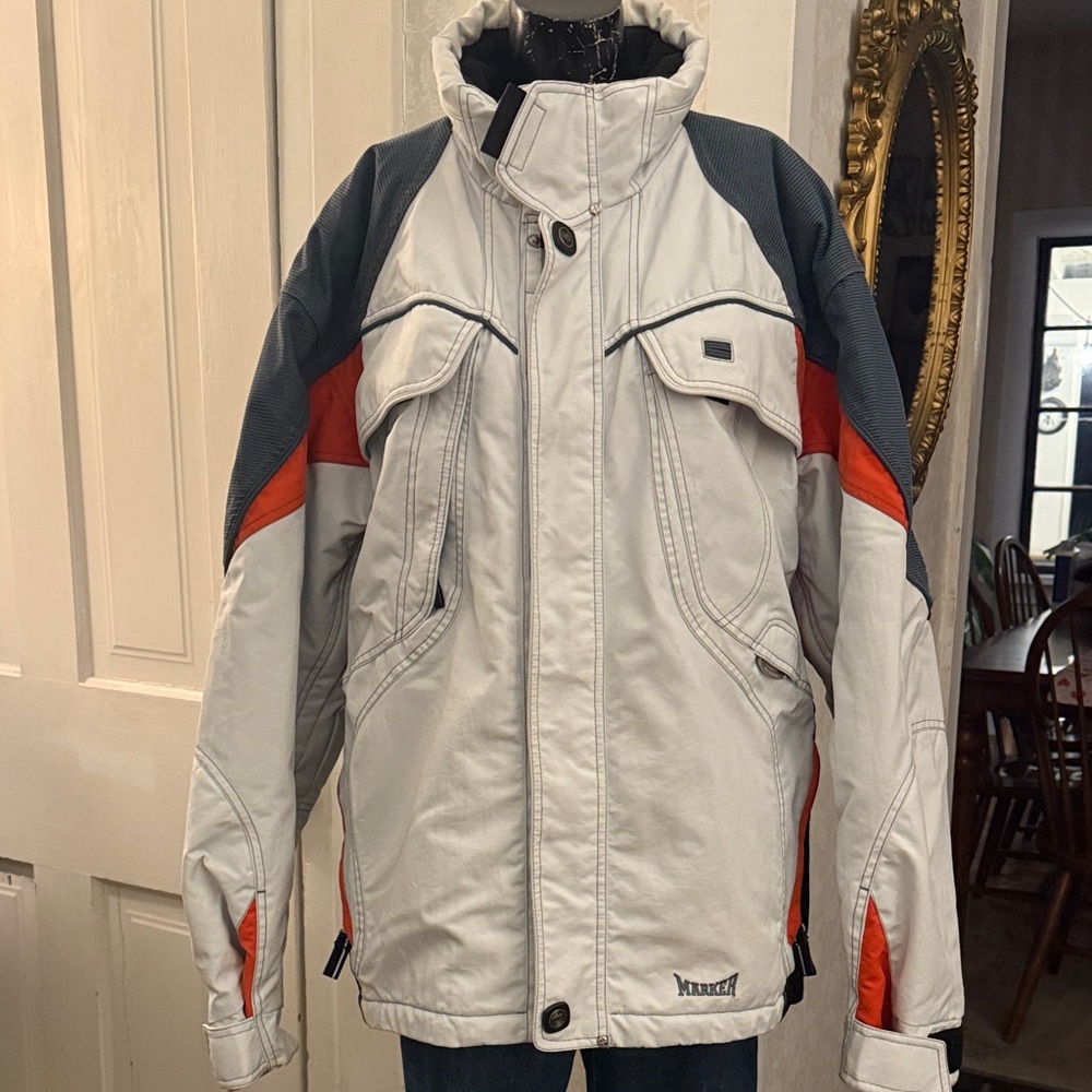 Men’s Marker Ski Snow Winter Cream Gray Orange Jacket Coat Large